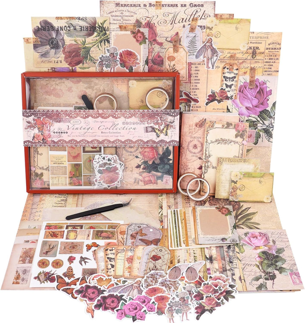 Funto Scrapbooking Kit (202 PCS), Vintage Collection-Rose Angel, Perfect for Bullet Scrapbooking Materials, Planner DIY Arts Craft Collage Funto