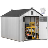 DWVO 8x10 FT Outdoor Storage Shed, 544 cuft Plastic Storage Shed with Floor & Lockable Door, All-Weather Tool Garden Shed with Window & Vent for Patio Furniture, Lawn Mower, Pool Supplies, Dark Gray DWVO