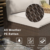 SUNBURY 2-Piece Outdoor Sectional Wicker Sofa in Off White Cushion, Elegant Brown Patio Furniture Chair, Armless Chair, Add-on Wicker Single Armless Seat SUNBURY