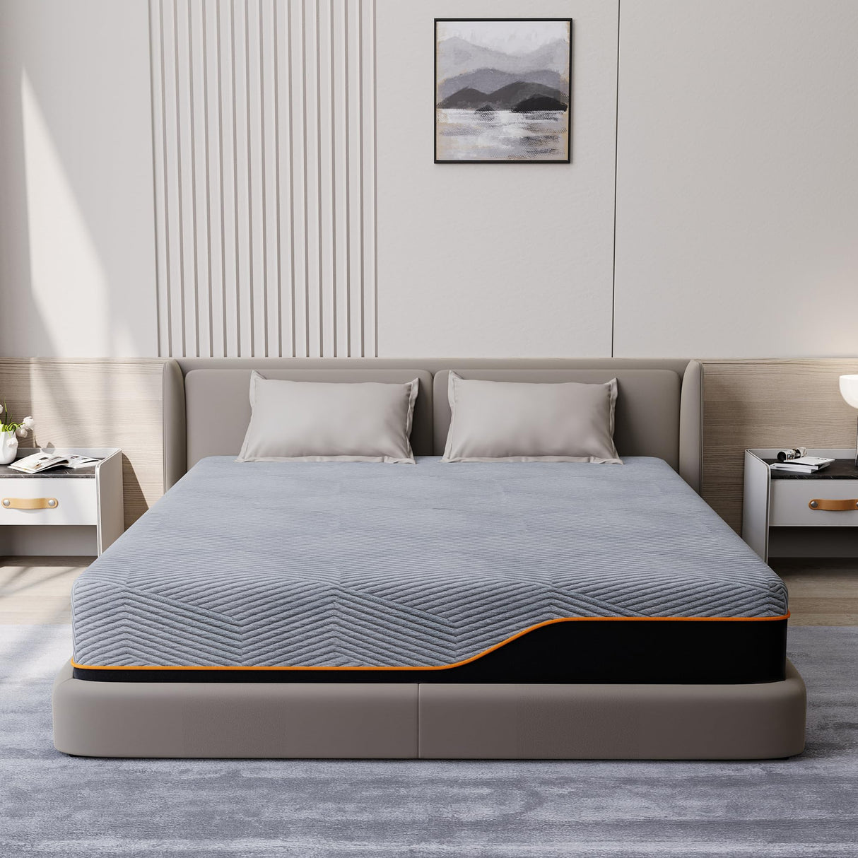 ESHINE California King Memory Foam Mattress 14 inch - 14 inch Mattress with Cooling Gel Memory Foam for Pressure Relief, Green Tea Mattress in a Box for Back Pain, CertiPUR-US Certified, Dark Grey ESHINE