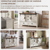T4TREAM Farmhouse Sideboard Buffet Cabinet with Storage, 31.2'' Tall Kitchen Cabinet with 2 Sliding Barn Doors and 4 Drawers, Rustic Wood Coffee Bar Table for Dining Room, Antique White T4TREAM