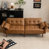 HALLYBEE 85” Futon Sofa Bed, Sleeper Sofa, Small Couch with Storage Adjustable Armrests Pillows, Faux Leather Loveseat, Mid Century Modern Couches for Living Room, Bedroom, Apartment, Brown HALLYBEE