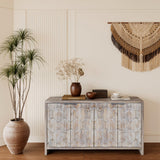 WILSHINE Sideboard Buffet Credenza with Cabinet, 60 Inch Sideboards Entryway Table with Storage for Kitchen Living Room, 4 Doors, Natural Wood Wash WILSHINE