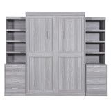 Harper & Bright Designs Full Size Murphy Bed Cabinet, Murphy Cube Cabinet Bed with Storage Shelves and Drawers, Wood Full Platform Bed Frame with Bookcase Storage Headboard - Gray Harper & Bright Designs