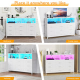 eiskah White Dresser for Bedroom, 9 Drawers Led Dresser TV Stand with Power Outlets and LED Lights, Long Fabric Dressers Wide Chest of Drawers with Large Organizer for Living Room, Entryway, Hallway eiskah
