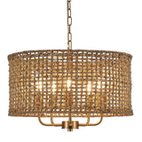 YOMECOO Hand-Woven Rattan Chandelier Vintage Farmhouse Boho Bamboo Light Fixture Mini Retro 5-Lights Drum Wicker Rattan Chandelier for Dining Room, Kitchen, Living Room YOMECOO