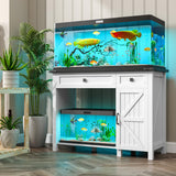 kepptory 40 Gallon Fish Tank Stand with Power Outlets, Farmhouse Decorative Aquarium Stand Furniture with Adjustable Shelves and Drawer, Reptile Turtle Tank Stand with Cabinet Storage (White, 30-40GL) kepptory