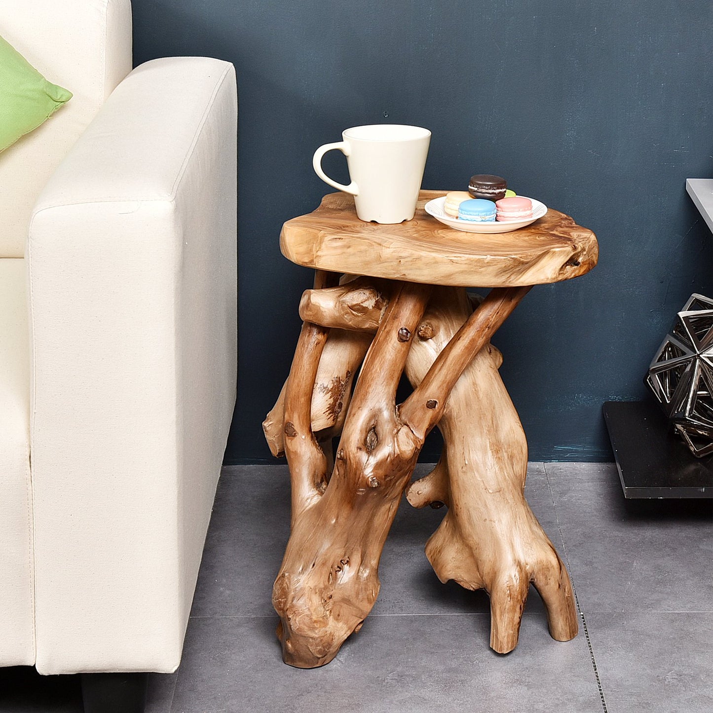 WELLAND Tree Stump Side Table, Live Edge Stool, Natural Edge Wood Side Table, Accent Table, 19" Tall - WoodArtSupply