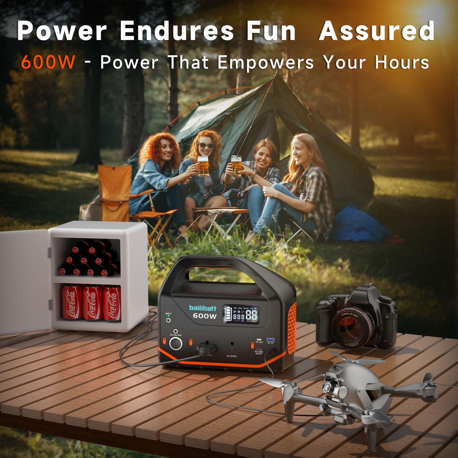 Bailibatt Portable Power Station 600W,293Wh Portable Generator for Home Use, Quiet Generator for Camping Travel Emergency CPAP Survival Backup Outdoor Apartment,100W PD & 110V Pure Sine Wave  - WoodArtSupply