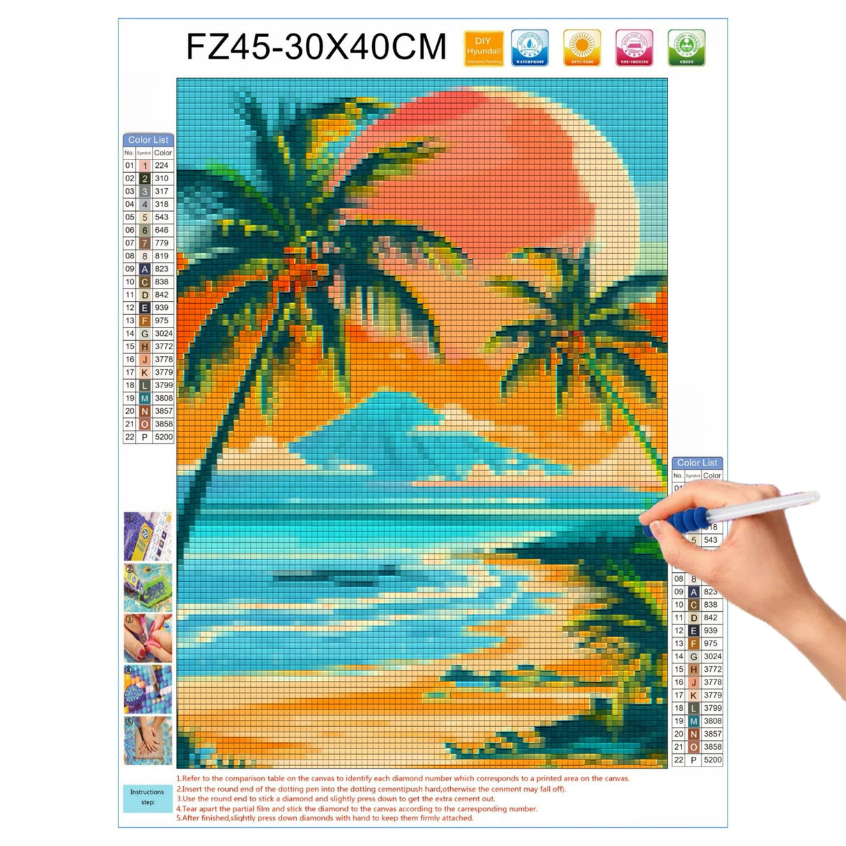 Tropical Beach Scene Palm Trees Mountain 5D Diamond Art Paint with Full Drill Diamond Art Painting by Number Kits for Adults Square Beads Mosaic Cross Stitch for Wall Decoration 12x16inchg(4) Generic