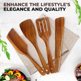 Wooden Spatula for Cooking, Premium Teak Wood Spatula, NonStick Kitchen Utensils Set of 4 Contain Paddle, Turner Spatula, Slotted Spatula and Wood Scraper AIUHI