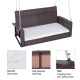 Outsunny 2 Person Wicker Hanging Swing Bench, Front Porch Swing Outdoor Chair with Cushions 550 lbs. Weight Capacity for Backyard, Garden, Cream White Outsunny