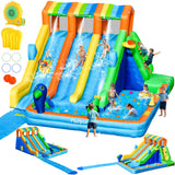 FBSPORT Inflatable Water Bounce House, Large Bounce Castle with 3 Slide for Kids, Inflatable Water Slide with Splash Pool, Climbing, Toss Rings, Basketball Hoop, Bouncy House for Outdoor Indoor FBSPORT