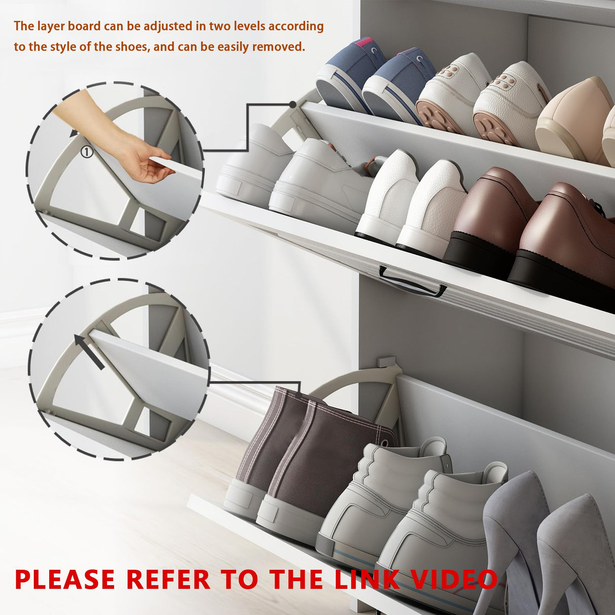 MOOLSUN Multi Functional Narrow flip Shoe Cabinet with 3 Doors 2 Drawers, Save Space, Suitable for Entryway and corridors (A - White) MOOLSUN