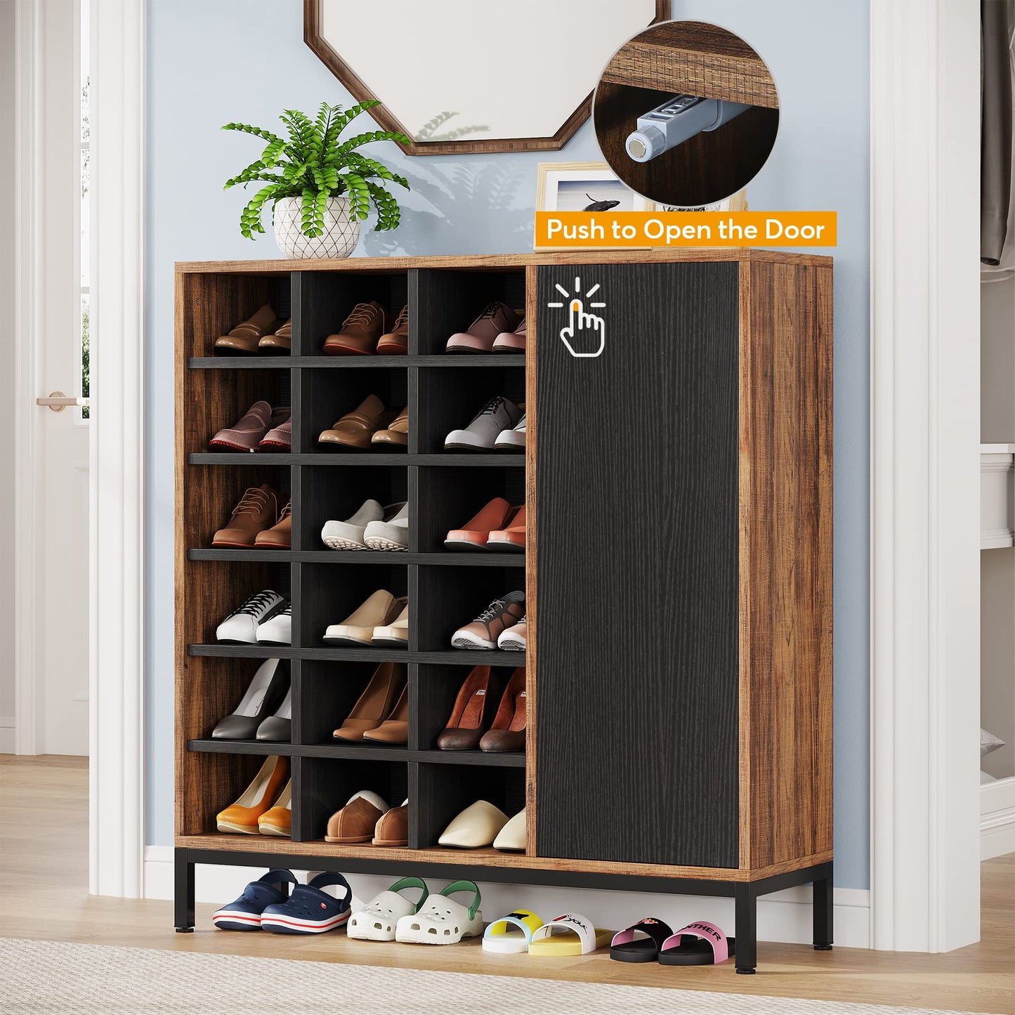 Tribesigns Shoe Cabinet for Entryway, 6-Tier Shoe Rack with Doors & 23 Cubbies, 23-26 Pair Shoe Storage Cabinet with Adjustable Shelves, Freestanding Shoe Cubby Organizer for Hallway Closet Bedroom