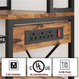 GarveeHome Bakers Rack with Power Outlets, 7-Tier Microwave Stand with 2 Wire Basket, 35.4 Inch Industrial Coffee Bar Station, Kitchen Large Bakers Rack with Storage for Pots, Dishes, Retro Brown GarveeHome