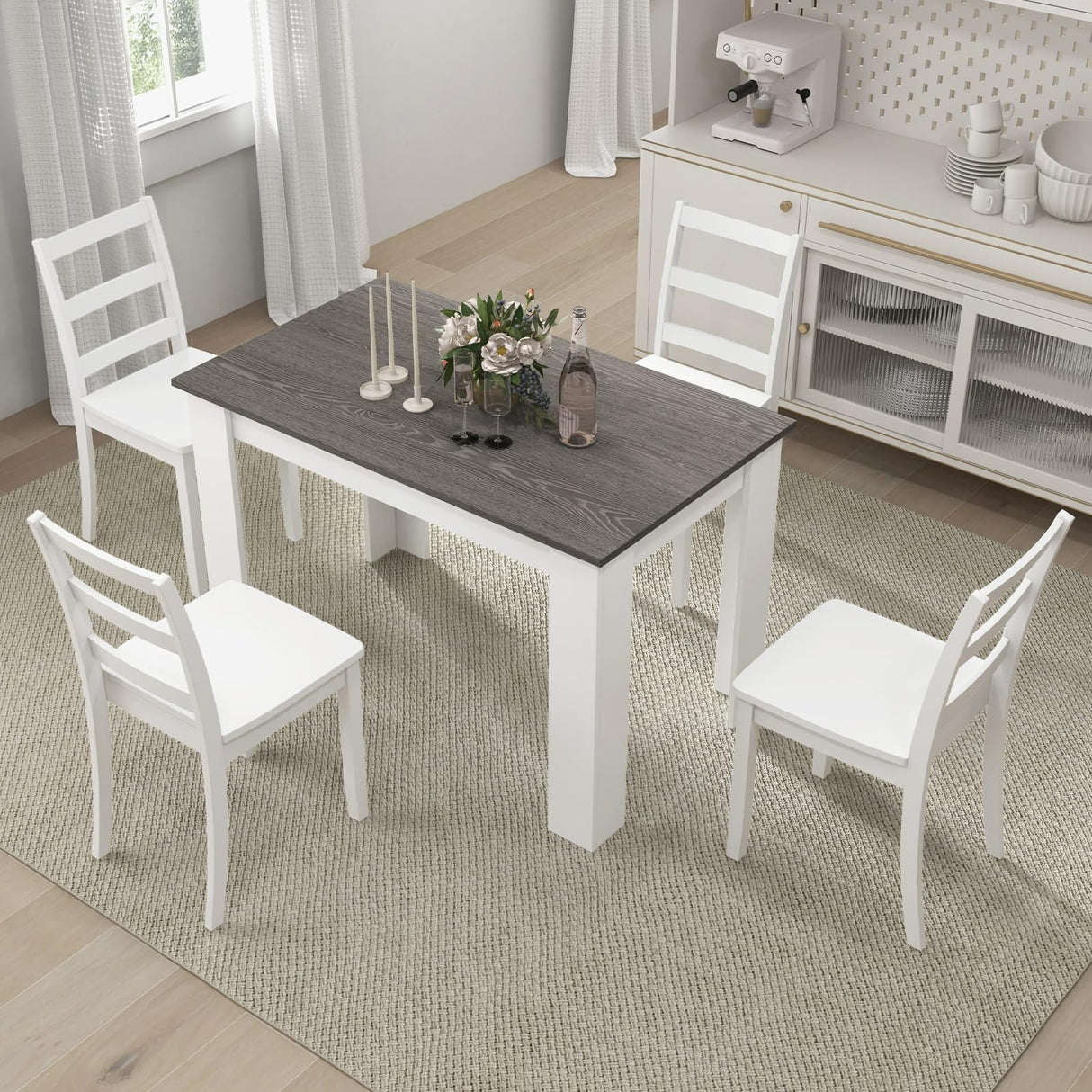 Giantex 5-Piece Wooden Dining Set, Modern Rectangular Dining Table & 4 High-Back Chairs, Dinette Set w/Rubber Wood Legs, Kitchen Furniture for Dining Room Kitchen Restaurant (Dark Grey+White) Giantex