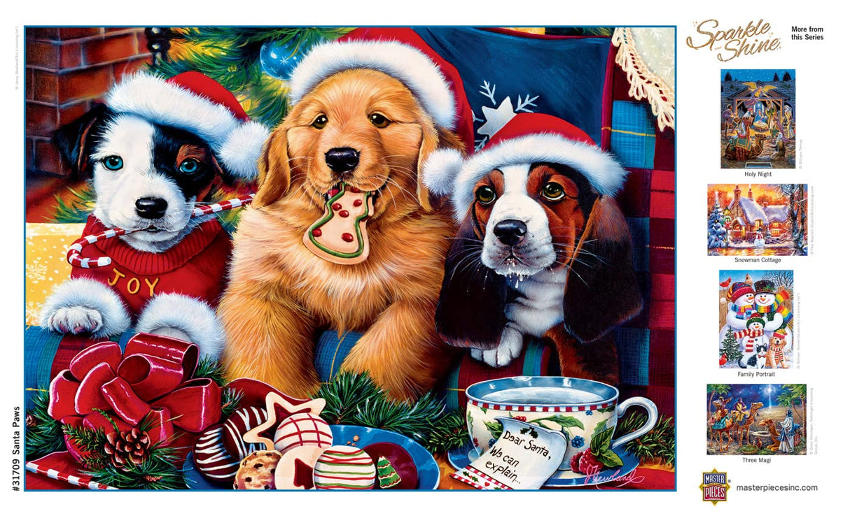 MasterPieces 500 Piece Glitter Christmas Jigsaw Puzzle - Santa Paws - 15"x21" Masterpieces