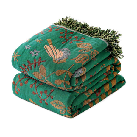 Boho Throw Blanket for Bed - 100% Cotton Ultra Soft Rustic Quilt Summer Blanket - Bird Floral Printed Farmhouse Decor Bed Blankets,60"×80" All Season Rustic Throw for Sofa Couch Chair LUTBM