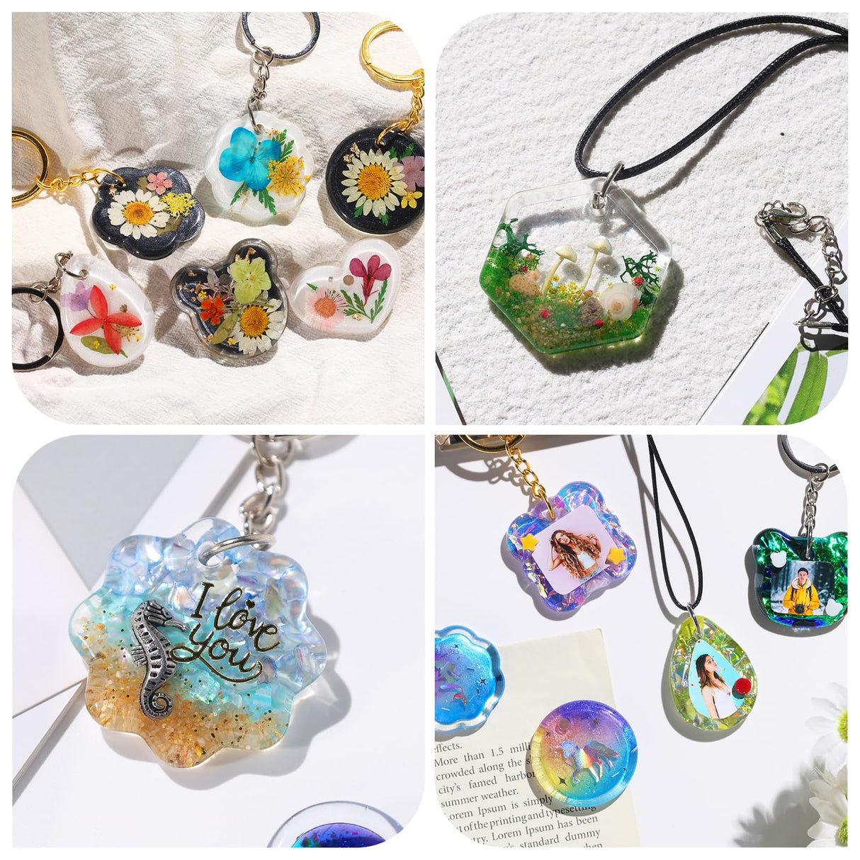 LET'S RESIN Keychain Resin Molds Silicone with Hole, 16 Cavities UV Resin Jewelry Pendant Mold for Beginner, Epoxy Resin Molds for Keychain Pendant Jewelry Making LET'S RESIN