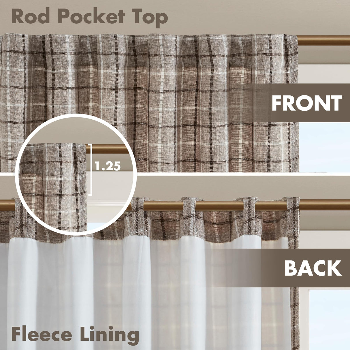 Madison Park Anaheim Cabin Plaid Curtain Window, Thermal Insulated Fleece Lining, Living Room Decor Room Darkening Drape for Bedroom, 1-Single Panel Pack, 50" x 84", Rod Pocket, Brown Madison Park