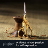 Gingher Stork Embroidery Scissors and Leather Sheath - 3.5" Craft Scissors for Fabric, Thread, and Needlework Yarn Cutting - Gold Fiskars