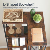 HOOBRO Corner Bookshelf, 5-Tier L-Shaped Bookcase, Industrial Open Display Shelf Tall Storage Organizer, Vertical Storage Rack, for Living Room, Home Office, Rustic Brown and Black BF60SJ01 HOOBRO