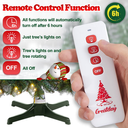 GREATDAY 7 Foot Artificial Pre-Lit Rotating Christmas Tree with Remote Control and Timer,W/500 Clear LED Lights,1000 Branch Tips PVC&Pine Needles Mix and 360-Degree Rotating Stand with Remote Control