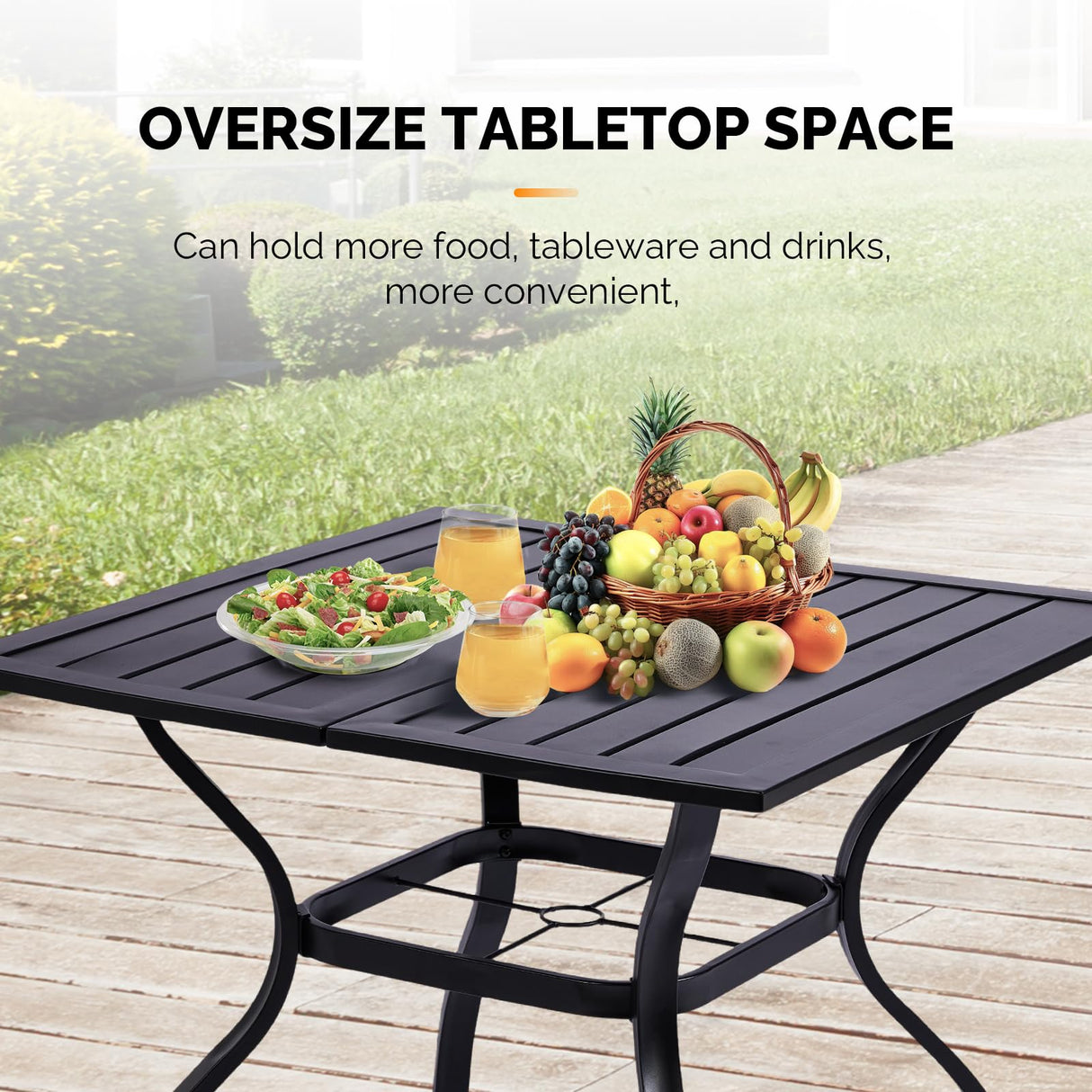 VINGLI 5-Piece Outdoor Dining Set, Metal Patio Dining Set for 4, Square Dining Table with Umbrella Hole & 4 Stackable Patio Chairs for Porch, Deck and Backyard VINGLI