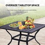 VINGLI 5-Piece Outdoor Dining Set, Metal Patio Dining Set for 4, Square Dining Table with Umbrella Hole & 4 Stackable Patio Chairs for Porch, Deck and Backyard VINGLI
