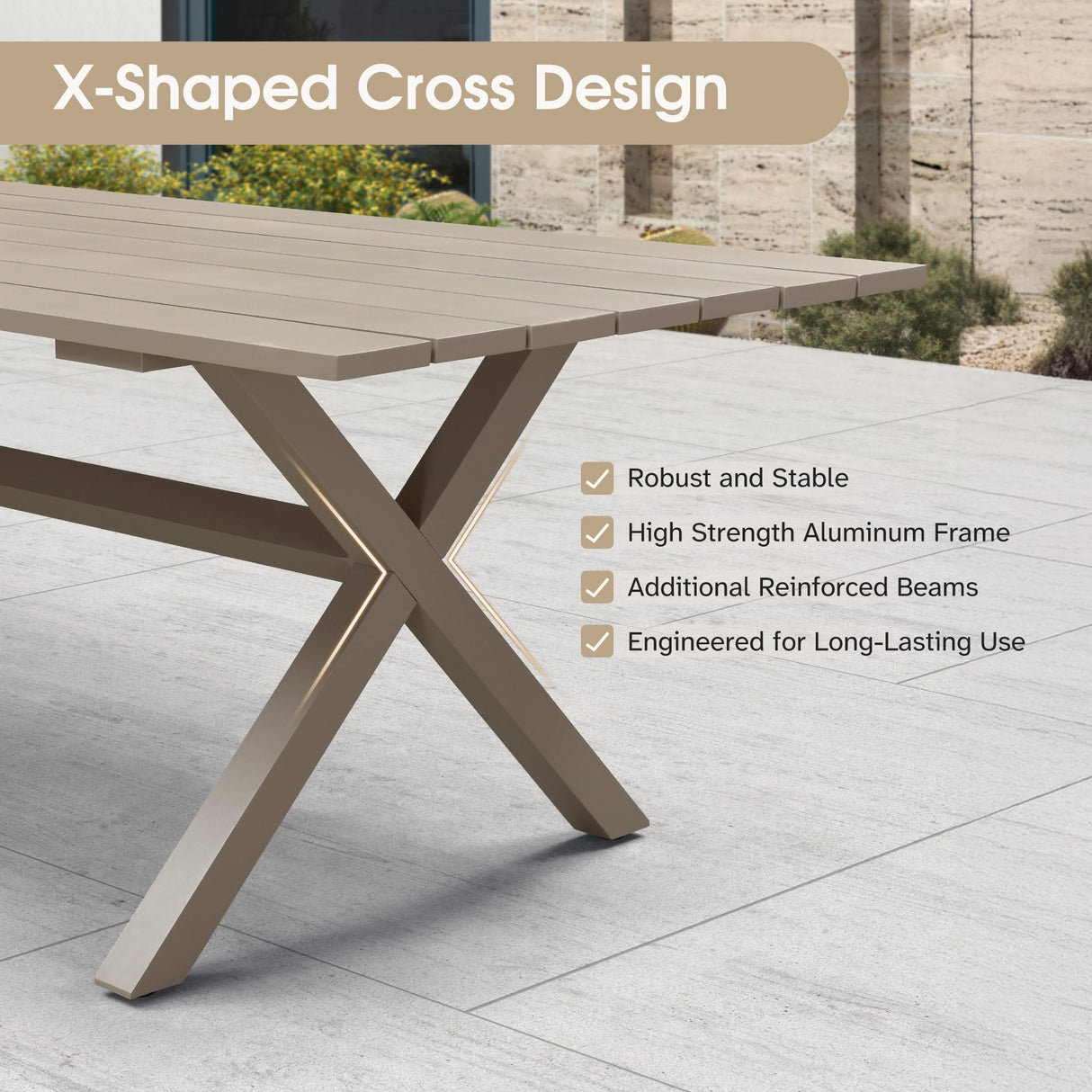 PURPLE LEAF 9 Pieces Outdoor Metal Furniture Set Patio Conversation Sets Dining Set, 1 Square Dining Table and 8 Modern Chairs with Cushions Seat Champagne PURPLE LEAF