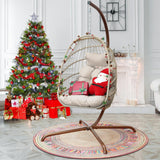 NICESOUL Hanging Egg Chair with Stand Indoor Outdoor, Comfy Patio Rattan Swing Hammock Chairs with Cushion, 350lbs Capacity Egg Shaped Chair for Lawn Backyard Balcony Bedroom, Birthday Gift, Beige NICESOUL