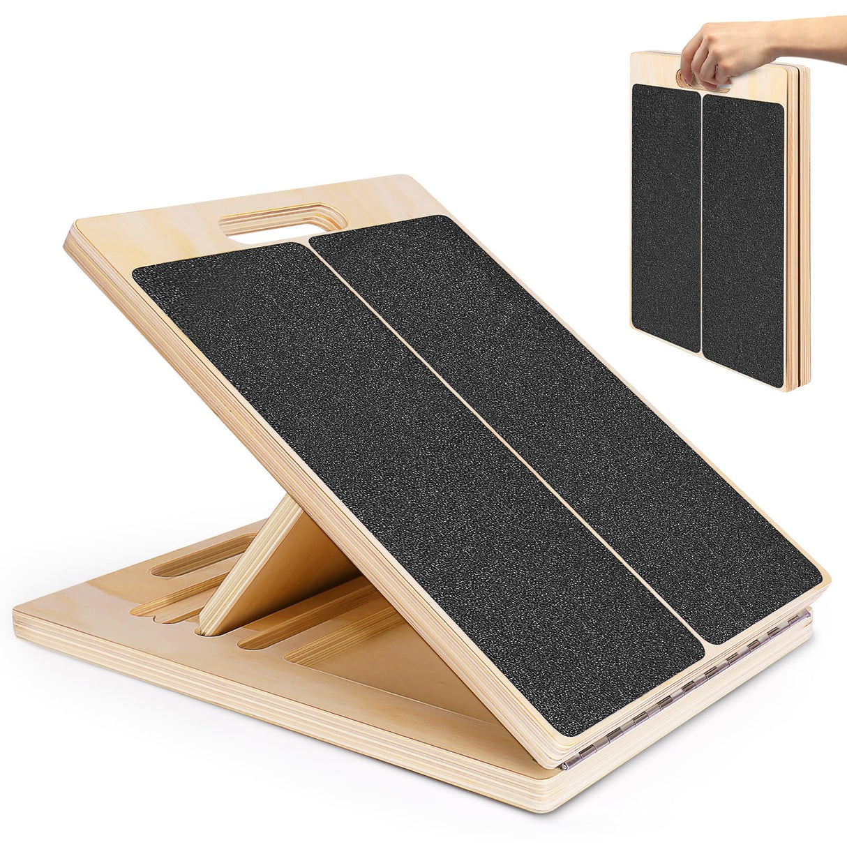 Portable Wooden Slant Board for Calf Stretching Squats Calf Stretcher Pilates Physical Therapy Equipment Adjustable Incline Board for Knees Ankle Heel Feet Leg NORBASE