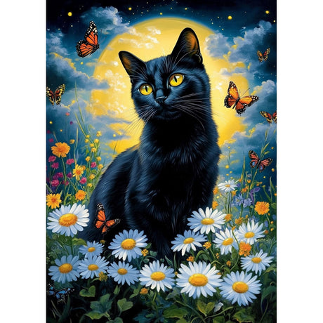HEIBAGO 5D Diamond Painting Kits for Adults, Black Cat Full Drill Diamond Painting Kits for Beginner,DIY Moon Round Diamond Dots for Adults Gem Art Home Wall Decor 12 x 16 in HEIBAGO