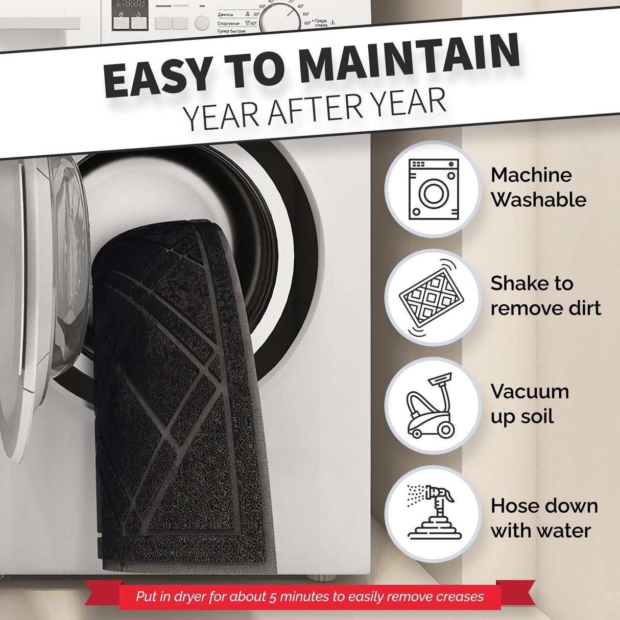 SlipToGrip Universal Door Mat, Plaid Design - Black, 42 x 35 - Anti Slip, Durable & Washable, Outdoor & Indoor Floor Welcome Mat Door Mat Entry -Rug for Garage, Patio, Front Door, Dust Absorbent SlipToGrip