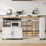 IRONCK Kitchen Island with Storage and Power Outlet, Rolling Kitchen Island on Wheels with Extendable Dining Table, Kitchen Cart with Wine Rack and 3 Open Shelves, White IRONCK