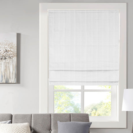 Madison Park Galen Cordless Roman Shades - Fabric Privacy Single Panel Darkening, Energy Efficient, Thermal Insulated Window Blind Treatment, for Bedroom, Living Room Decor, 33" x 64", White Madison Park