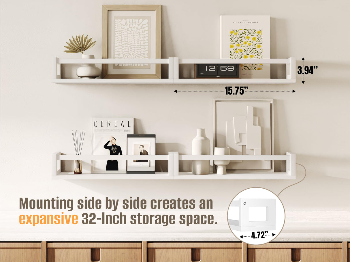 TidyCorner Upgraded Thick Floating Shelves - Multi-Use Wall-Mounted Bookshelves for Kids and Nursery, Ideal for Books, Toys, Spice Rack, Decor - White TidyCorner