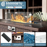 VONZOY 7 Piece Patio Furniture Set with Fire Pit Table, Outdoor Conversation Sets Wicker Rattan Sectional Sofa with Coffee Table, 4'' Thickened Cushion Wine Red (Include Waterproof Cover) VONZOY