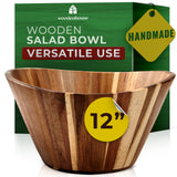 Wooden Salad Bowl, Wood Bowl - 12" Wavy Design Large Salad Bowl for Serving, Fruit Bowls, Handmade, Durable and Stylish Natural Wood Dining Accessory by Woodenhouse WOODENHOUSE LIFELONG QUALITY