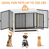 Derfullo Dog Crate Furniture, Large Dog Crate Furniture, Wooden Cage Kennel Furniture Indoor, Modern Dog Crate with Multi-Purpose Removable Tray, Double-Doors Dog Furniture, End table dog crate, White Derfullo