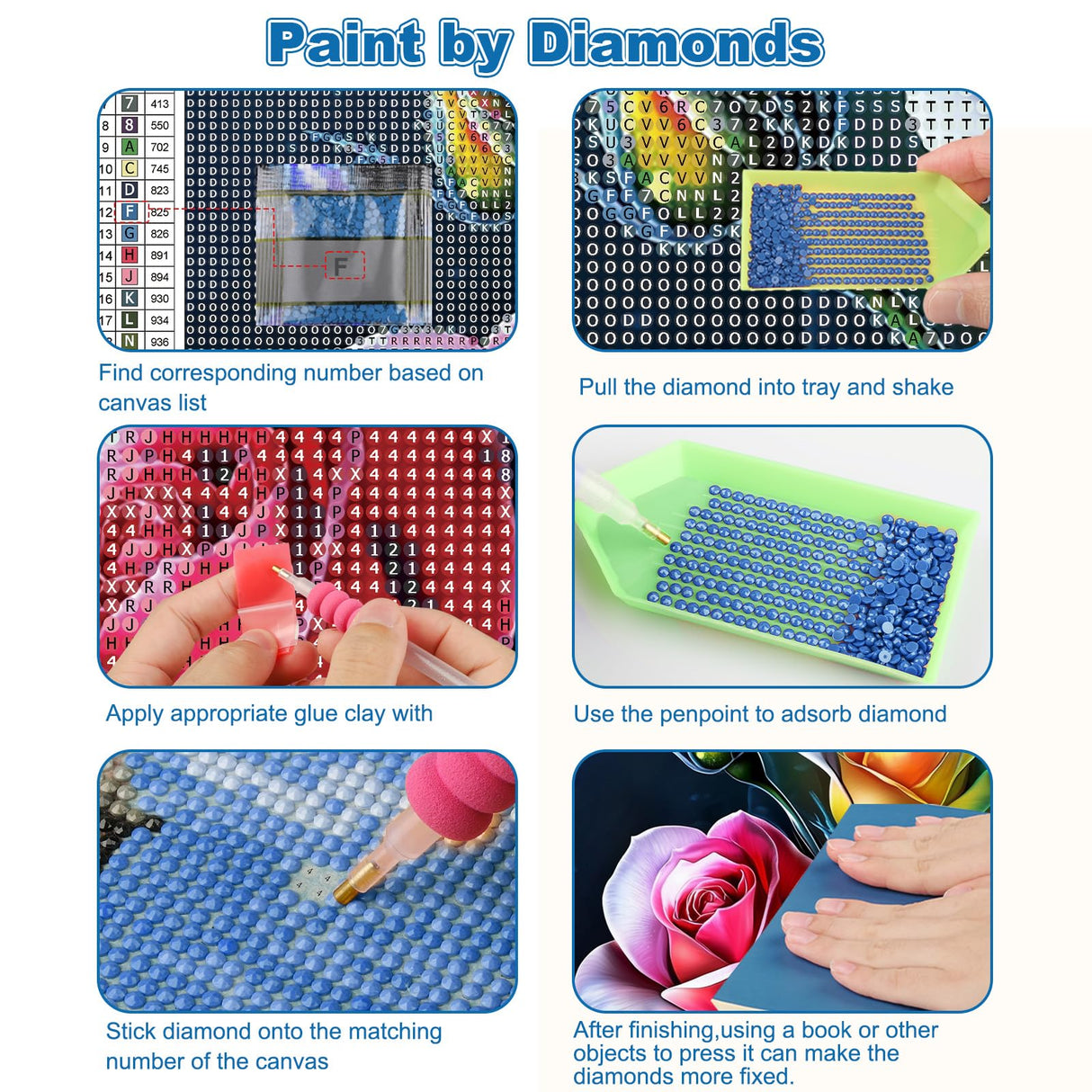 CEOVR Rose Diamond Art Kits for Adults, Flower 5D DIY Full Drill Diamond Painting Dots Gem Art, Adult Crafts Kits Arts and Crafts, Wall Decor for Home Office 12x16in CEOVR