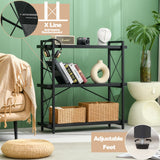 HCHQHS Bookshelf, 3-Tier Industrial Bookcase, Black Open Book Shelf, Freestanding Horizontal Bookshelves with Metal Frame HCHQHS