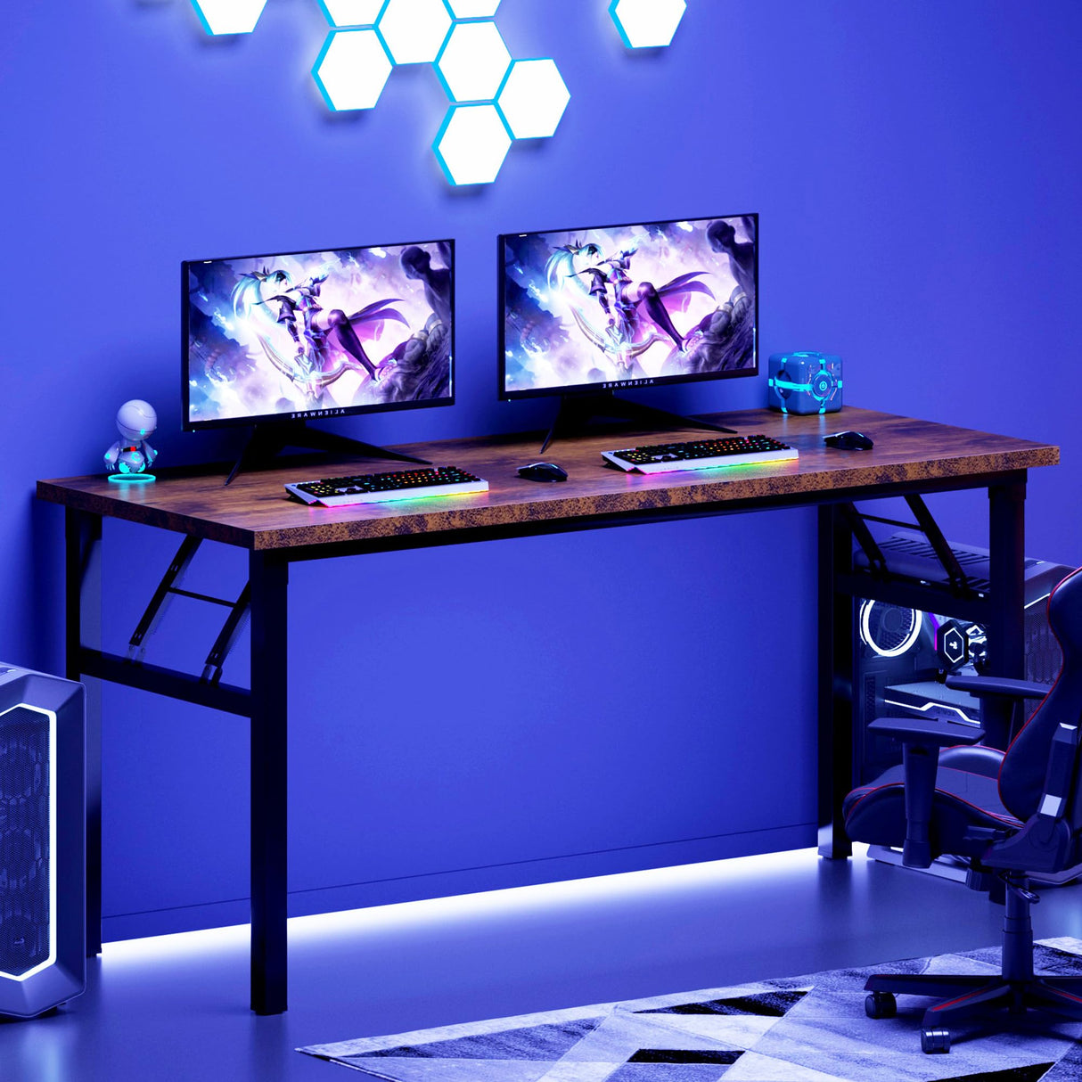 DlandHome Folding Table Computer Desk Workstation Table Conference Table Home Office Desk, Fully Assembled (62 Inches, Retro) DlandHome