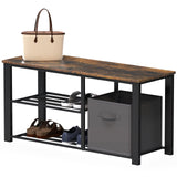 Simple Houseware 2 Tier Wood Top Shoes Bench, Rustic Brown Simple Houseware