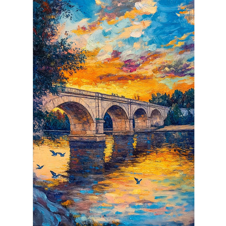 RICUVED Landscape Diamond Art Kits for Adults, Bridge Diamond Painting Kits for Beginners, Sunset DIY 5D Full Round Drill Gem Crystal Rhinestone Art and Craft Kit for Gift Home Wall Decor 12x16Inch RICUVED