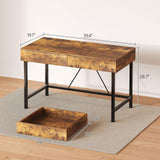 VERMESS 40Inch Solid Wood Desk with Drawers,Home Office Desk for Small Space,Modern Makeup Vanity Desk,Writing/Study/Work Table, Kids Desk for Bedroom (Wood, Rustic Brown) VERMESS