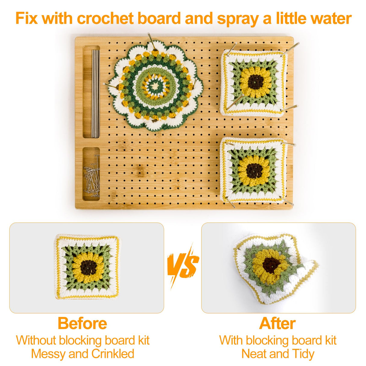 Crochet Blocking Board with 15 Stainless Steel Pegs - 13 x 12 Inch Granny Square Blocking Board, Blocking Boards for Crochet Projects Gifts for Mom, Grandmothers Adnkwolivt