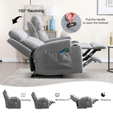 CANMOV Manual Recliner Chair with Massage and Heat,Comfy Recliner Chair Sofa with Overstuffed Arms and Back, Manual Reclining Single Sofa with 2 Cup Holders, Side Pocket for Living Room,Grey CANMOV