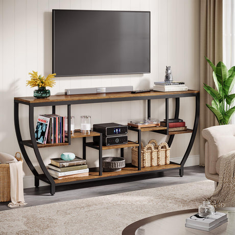 Tribesigns TV Stand for Televisions up to 80 Inches, 70.9 Inches Entertainment Center with Storage Shelves, Wood TV Media Console Table Unit for Living Room, Bedroom, Rustic Brown Tribesigns